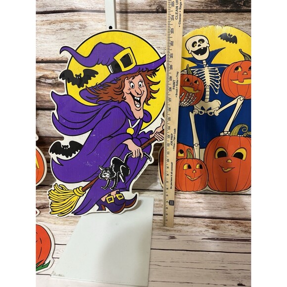 Vintage Halloween Yard Art Signs Cardboard Color Clings 1996 1997 Lot - Picture 6 of 11